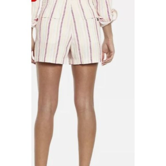 #1365 NWT Gap Linen Blend Dotted Sun Stripe Pull on Shorts Size Large White Pink - Picture 2 of 2